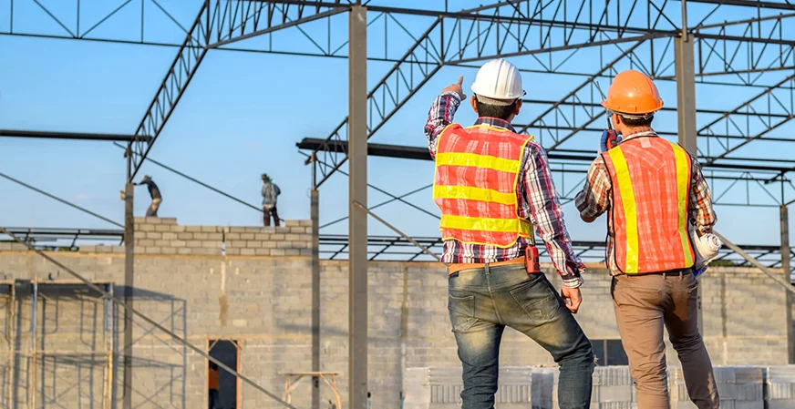 Workers on a commercial construction site